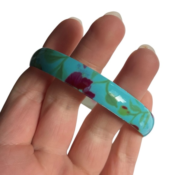 🍭5 for $20🍭 Robin Egg Blue Watercolor Flower Metal Bangle Bracelet CC - Picture 4 of 7